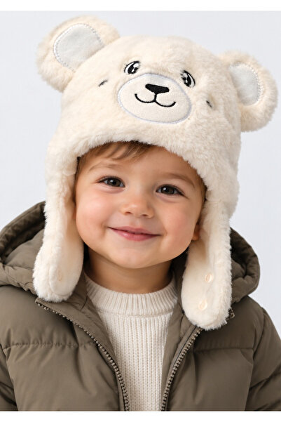 İrem Çocuk Giyim Baby Boy/Baby Girl Teddy Bear Themed Cream Color Plush Beani...