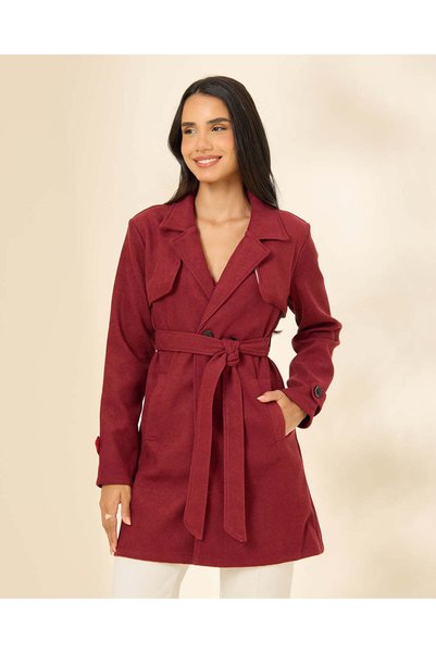 REDTAG جاكيت نسائي باللون العنابي مع حزام
