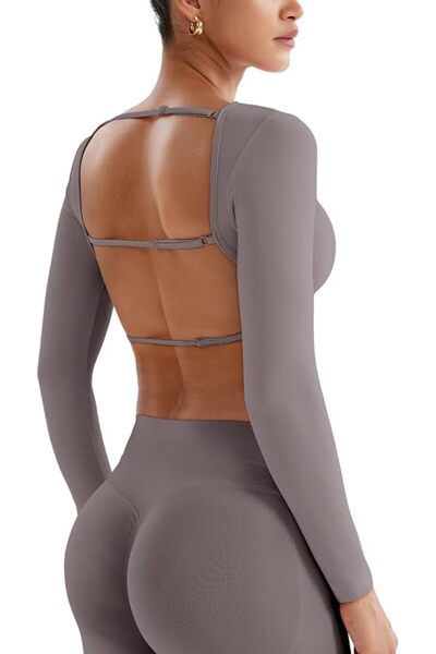 GENERAL YEOREO Women's Backless Long Sleeve Adjustable Straps Seamless Crop T...
