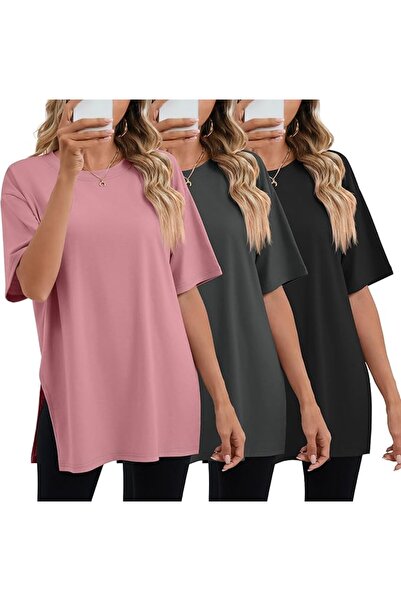 GENERAL Huukeay Pack Women's Oversized Gym T Shirts Cotton Short Sleeve Side ...