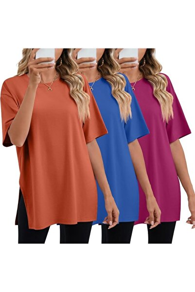 GENERAL Huukeay Pack Women's Oversized Gym T Shirts Cotton Short Sleeve Side ...