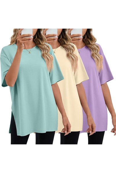 GENERAL Huukeay Pack Women's Oversized Gym T Shirts Cotton Short Sleeve Side ...