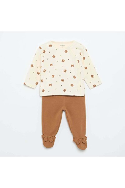 KIABI Interlock Pajama Set - 2 Pieces Beige