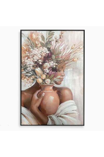 Luxcanva Tablou Canvas Portret Cu Vas De Flori 70x100 cm cu Rama Negru Femeie...