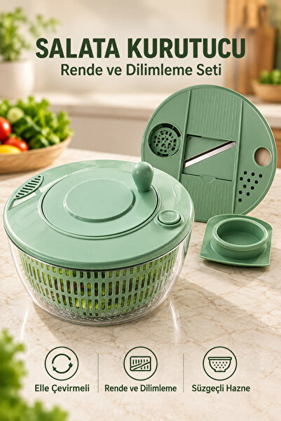 indirimsevinci 6 Aparatlı Manuel Salata ve Sebze Kurutucu, Hazneli Rende Dili...