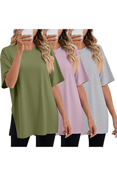 GENERAL Huukeay Pack Women's Oversized Gym T Shirts Cotton Short Sleeve Side ...