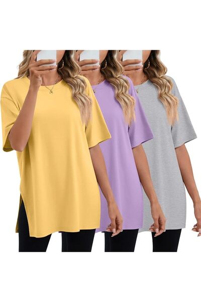 GENERAL Huukeay Pack Women's Oversized Gym T Shirts Cotton Short Sleeve Side ...