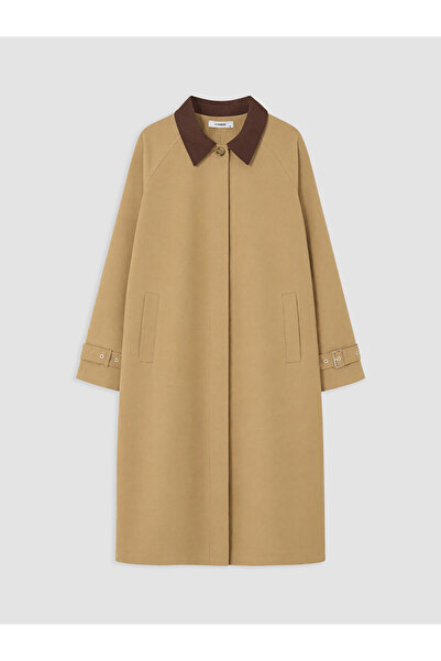 LC Waikiki Nevavm Lcw Petite Beige Contrast Collar Women's Trench Coat with a...