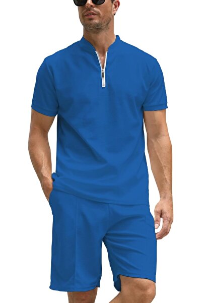 GENERAL Men's Shirts Shorts Set Tracksuit 2 Pieces Outfits Zip Beach Walking ...