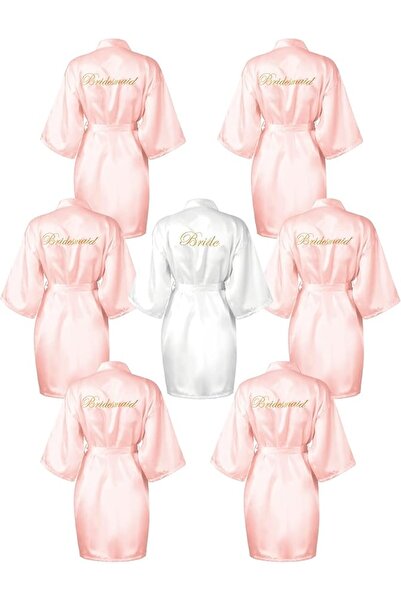 Geyoga 7 Pcs Bridesmaids Satin Robes Silky Bride Kimono Bathrobe Sleepwear fo...