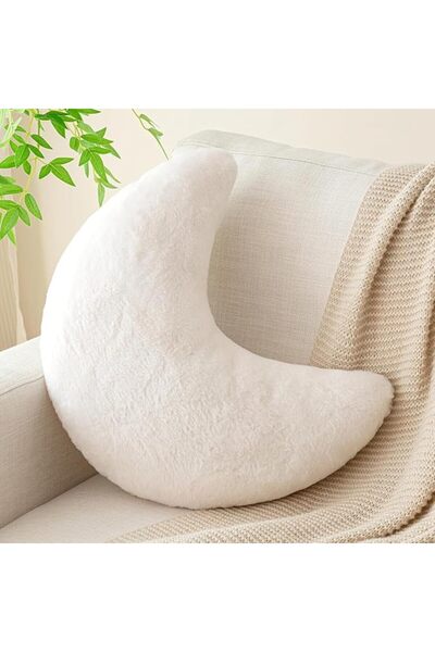 Yelajoy Moon Pillow, Shaped Pillow with Soft Faux Fur for Couch Bed Sofa, Cut...