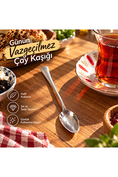 Feyz Çelik Ekonomik Çay Kaşığı Şık ve Sade Tasarım Günlük Kullanım Çoklu Setler Paslanmaz Çelik