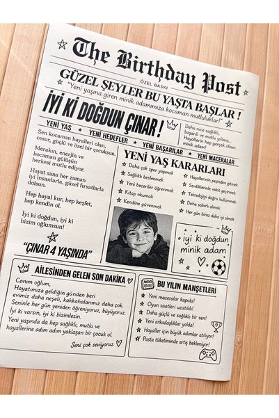 Pankart Evi Erkek Çocuk Doğum Günü Partisi Gazete Sayfası 10 adet - A5 ölçüsü Tek Yön - Happy Birthday Yaş Günü Doğumgünü