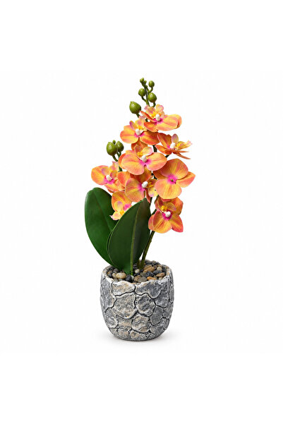 AKDC Artificial Orchid Flower Plant with Ceramic Pot Orange - 40cm
