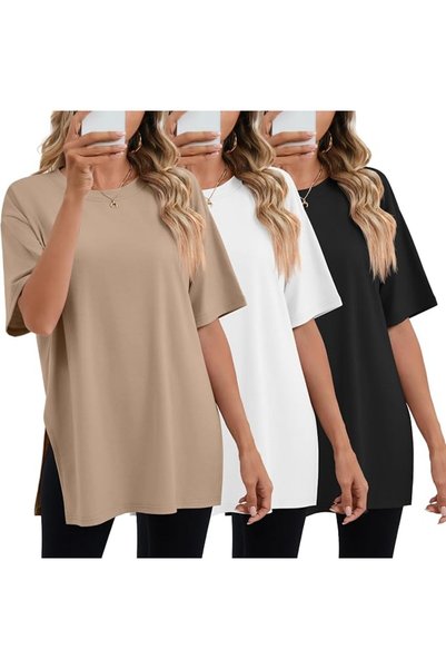 GENERAL Huukeay Pack Women's Oversized Gym T Shirts Cotton Short Sleeve Side ...