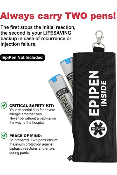 Dotail Husă termoizolantă pentru 2 injector-e auto-injectoare EpiPen, izolație termică, impermeabilă, carabină, 21,8 x 7,6 cm