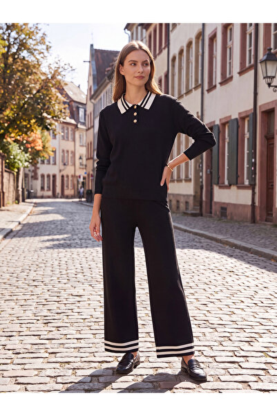 OMBRE Dámské šaty, dvoudílný set s kontrastními detaily ZLR031 Černá