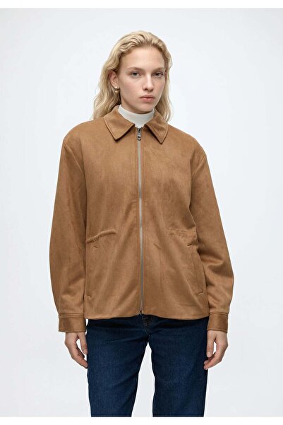 ONLY Onldiane Women's Adjustable Waist Faux Suede Zipper Jacket Toasted Coconut