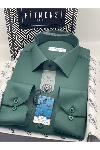 Fitmens Classic Long Sleeve Pocketless Lycra Comfortable Fabric Men's Shirt Fs-004517 - Dark Green