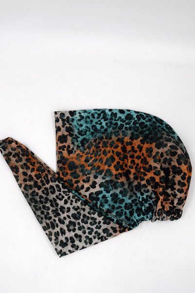 hadiora Women's Multi-Colored Leopard Patterned Ready-To-Wear Scarf with Tie at the Back, Practical Shawl Bonnet