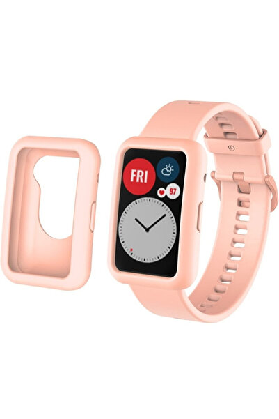 XGSM Curea cu carcasă pentru Huawei Watch Fit, Roz deschis