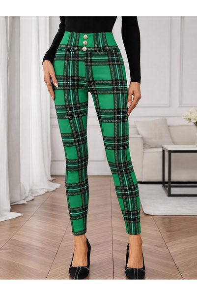 Generic Brand Women's High Waist Buttoned Front Patterned Diving Leggings