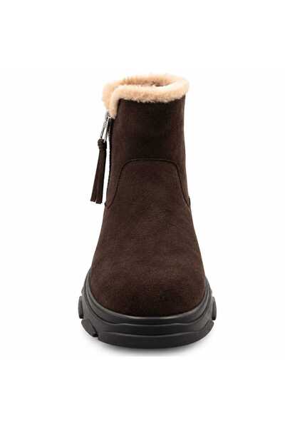 Koray Shoes Kadın Süet İçi Kürklü Kalın Tabanlı Fermuarlı Kışlık Bot