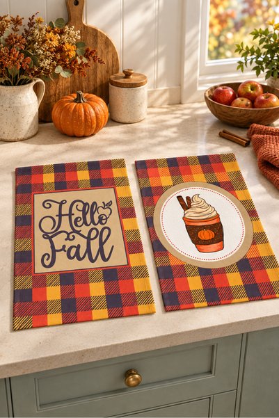 milbaygrup Spice Latte Plaid Brown Patterned 2-Piece Kitchen Towel Set 35X55