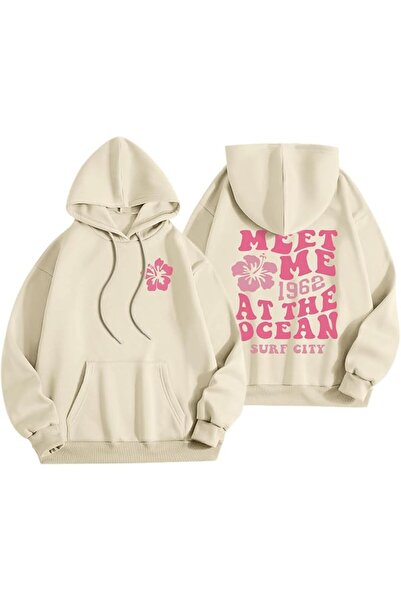 GENERAL Cute Pink Flower Hoodie for Woman Preppy Sweatshirts Trendy Puff Prin...