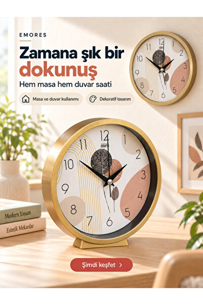 EMORES Masa Saati ve Duvar Saati 2'si 1 Arada Çıkarılabilir Ayaklı Sessiz Aka...