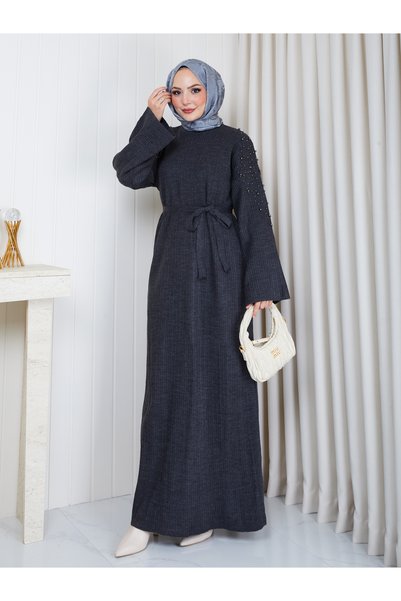 EFSUN MODA Women's Tie-Up Oversize Pearl-Detail Tricot Dress Test