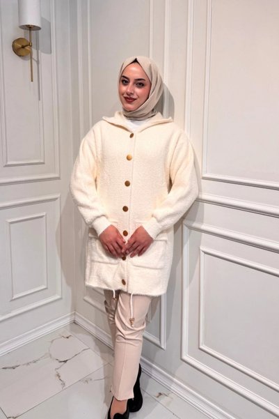Nefise Tekstil Angora Kapşonlu Hırka