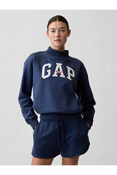 GAP Kadın Lacivert Oversized Logo Mockneck Tunik Sweatshirt
