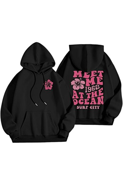 GENERAL Cute Pink Flower Hoodie for Woman Preppy Sweatshirts Trendy Puff Prin...