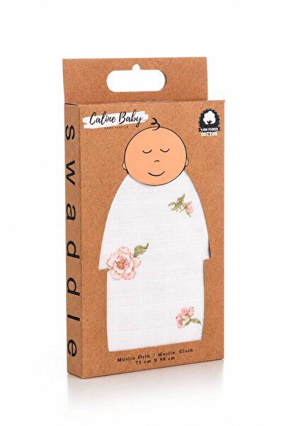 Caline Baby Muslin Cloth Rose Pattern White 75X90 cm + 2 Mouth Wipes