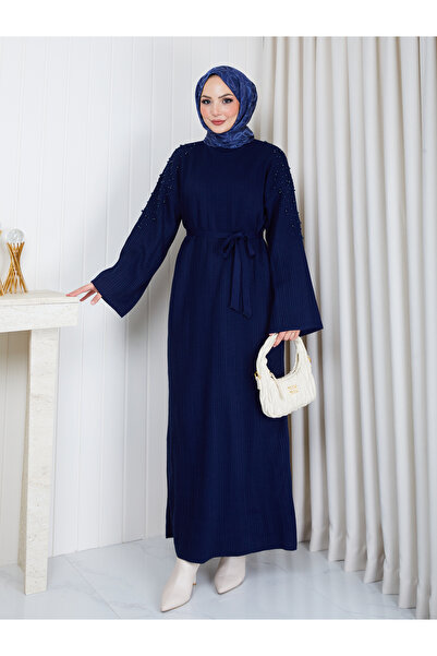 EFSUN MODA Women's Tie-Up Oversize Pearl-Detail Tricot Dress Test