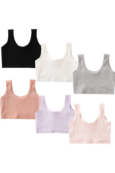 TERRIFI 8 Pcs Girls Cotton Training Crop Bra Lightweight Seamless Sports Bras