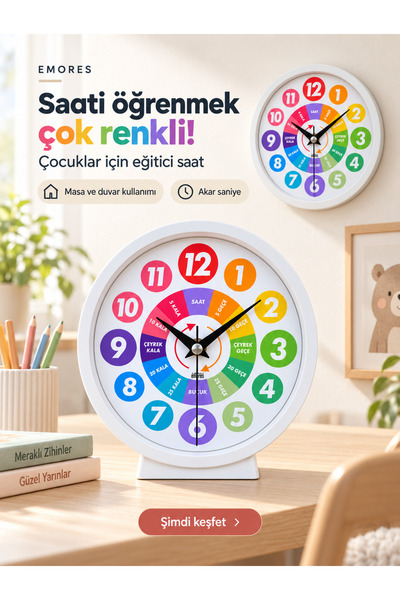 EMORES Masa Saati ve Duvar Saati 2'si 1 Arada Çıkarılabilir Ayaklı Sessiz Aka...