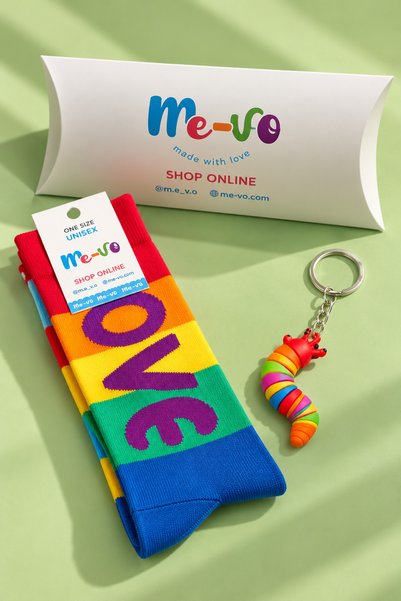 Mevo Special Boxed Set with Love Written Colorful Unisex Socks and Caterpilla...
