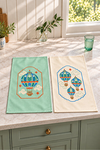 Evmila Cloud Traveler Flying Balloon Patterned 2-Piece Kitchen Towel Set 35X55