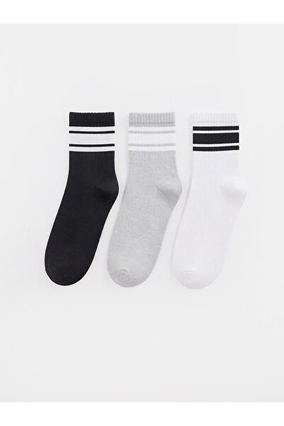 LC Waikiki Nevavm 3-Pack Men's Socks with White Stripes