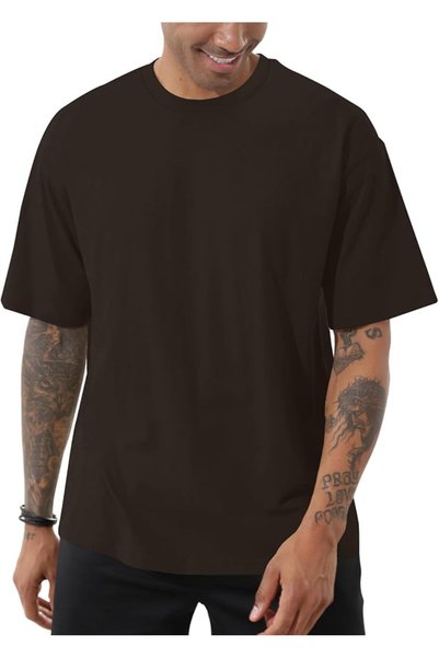 GENERAL Men's Fashion Loose Fit Crewneck Solid T-Shirt Athletic Lightweight S...
