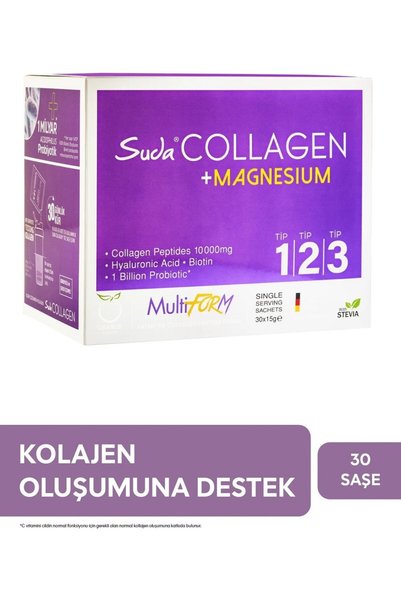 Suda Collagen Multiform Toz Saşe Portakallı -Tip I-II-III Kolajen+Magnezyum,P...