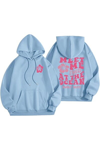 GENERAL Cute Pink Flower Hoodie for Woman Preppy Sweatshirts Trendy Puff Prin...