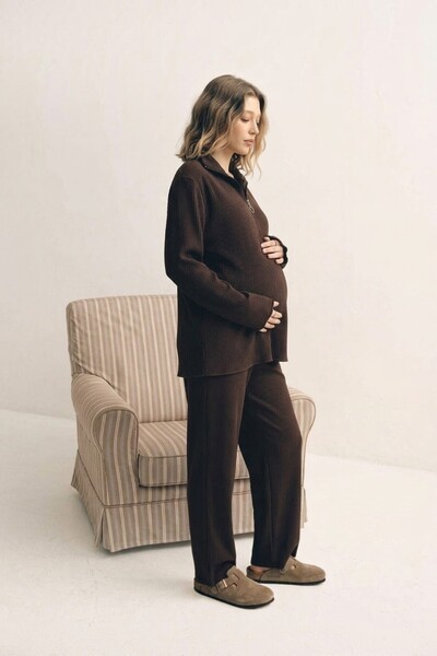 Miss Dünya Lissa Urban Corduroy Fabric Half-Zip Maternity and Postpartum Tracksuit Set