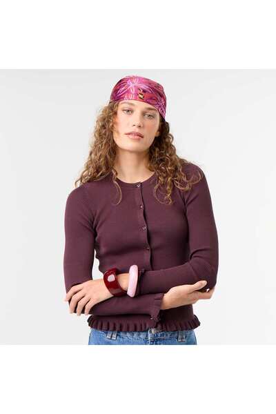 KIABI Ruffled Trim Ribbed Cardigan Purple