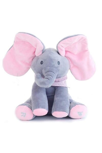 Geneic Peek-a-Boo Elephant Plush Toy for Babies & Toddlers – Interactive Musical Stuffed Elephant with Flapping Ears, Singing Soft Plush Animal Toy, Battery Operated Gift for Boys & Girls