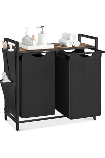 VASAGLE BLH201B01V1 Dirty Laundry Basket, 2 Compartments, Bin, with 2 Removab...