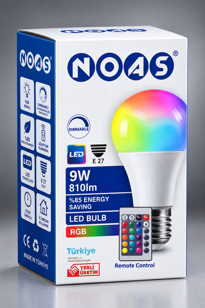 9W RGB LED Ampul E27 810 Lümen Dimmable Uzaktan Kumandalı Çok Renkli