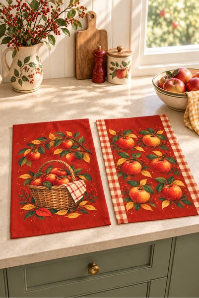 milbaygrup Picnic Elma Desenli 2'li Mutfak Havlusu Seti 35x55